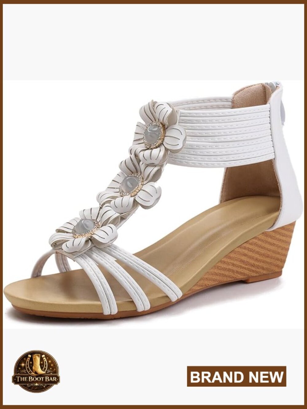 Bohemian Floral Wedge Sandals - Open Toe Platform Heels - Zip Closure